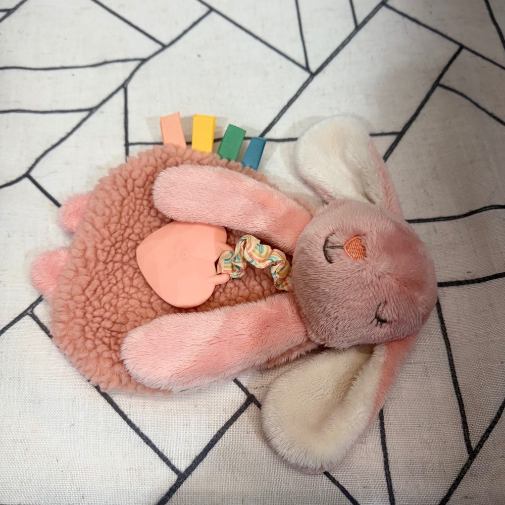 Itzy Ritzy Bunny Lovey One Size Pink Sherpa Plush Heart Teether Sensory‎ Toy - Picture 4 of 8